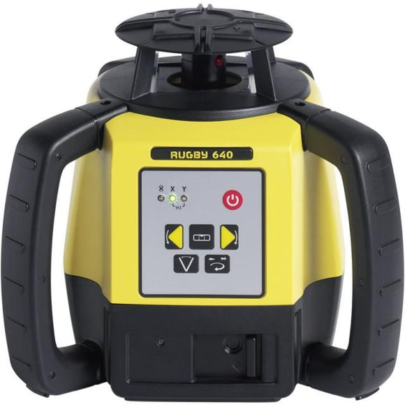 Black and Yellow Leica Rugby 640 rotating laser for construction and interior applications