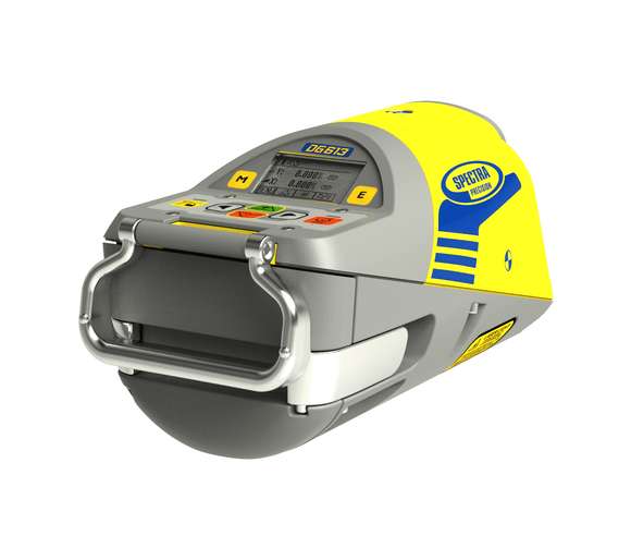 Yellow and Grey Spectra DG613 Pipe Laser used for tight inverts in a manhole